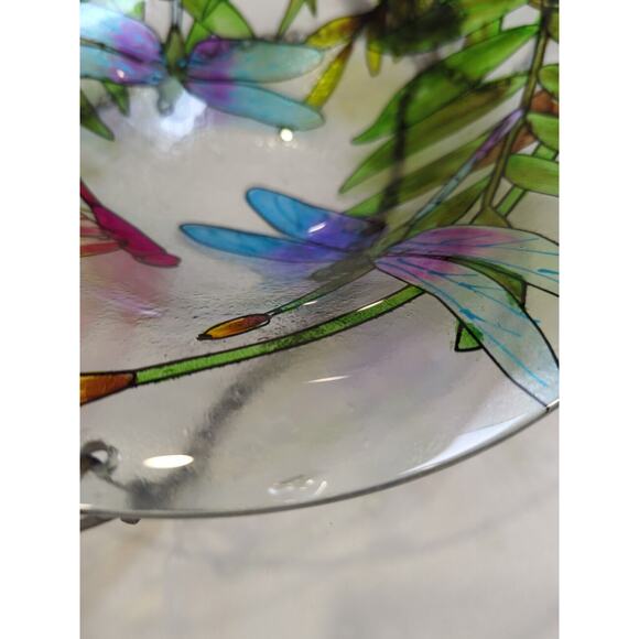 Hanging Glass Bird Bath With Painted Dragonflies - Picture 5 of 9